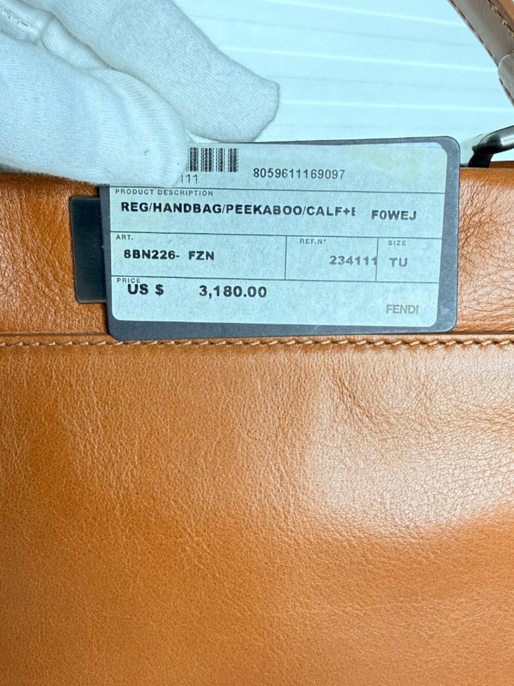 FENDI Peekaboo Regular 8BN226 Cognac Tan Calfskin Leather Bag Strap Orig Tags - Picture 11 of 17